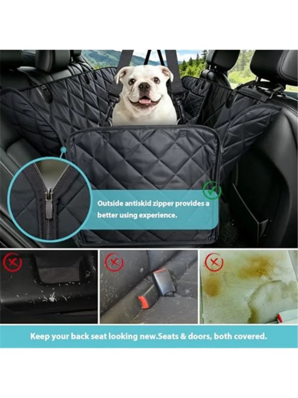 Dog Car Seat Cover for Back Seat with Safety Belt Universal Fit